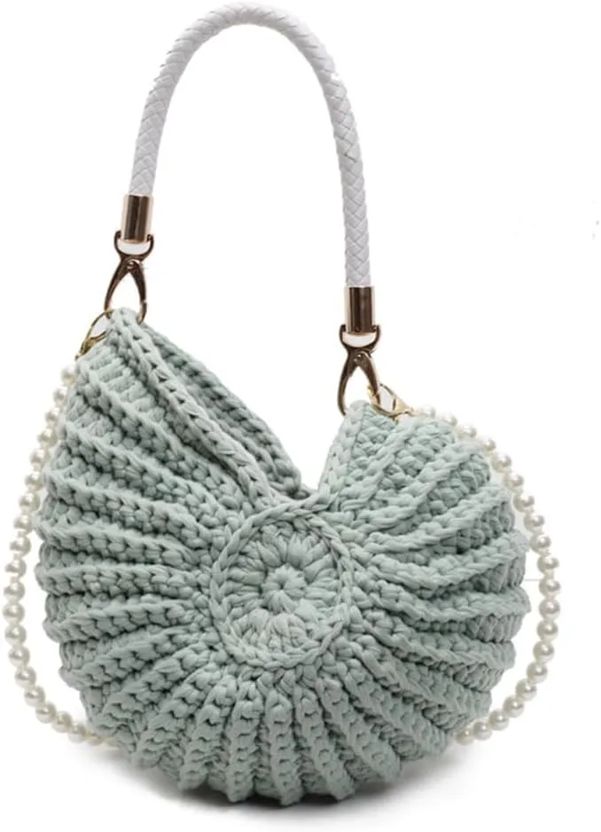 Handwoven Seashell Bag for Women - Beach Shoulder Bag with Pearl Chain, Seashell Purse for Vacation, Travel & Summer