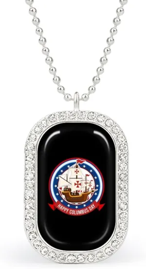 Happy Columbus Day Necklaces for Women Lightweight Drop Pendant Gold Sliver Chain Diamond Bezel Jewelry Gift