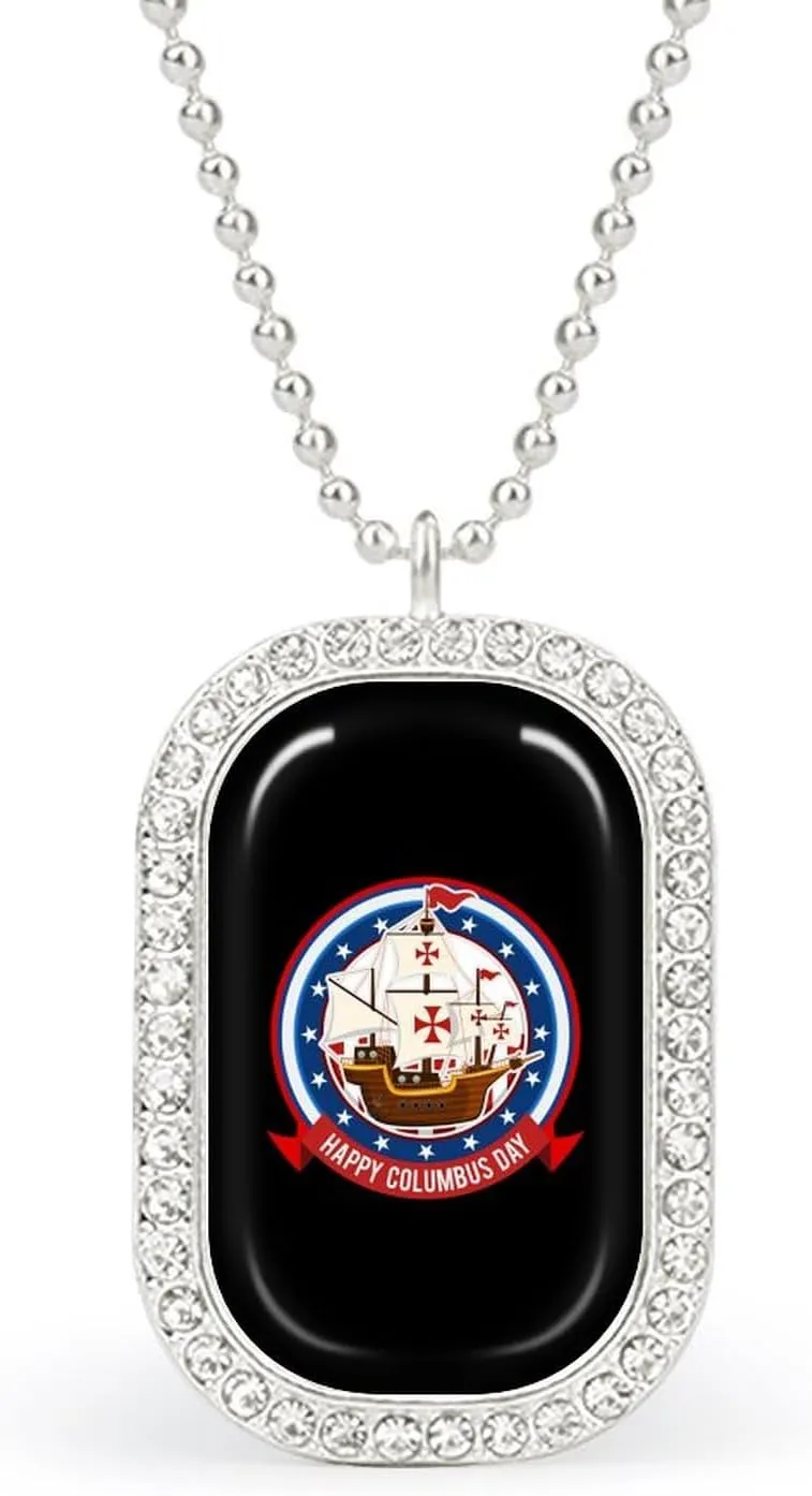 Happy Columbus Day Necklaces for Women Lightweight Drop Pendant Gold Sliver Chain Diamond Bezel Jewelry Gift