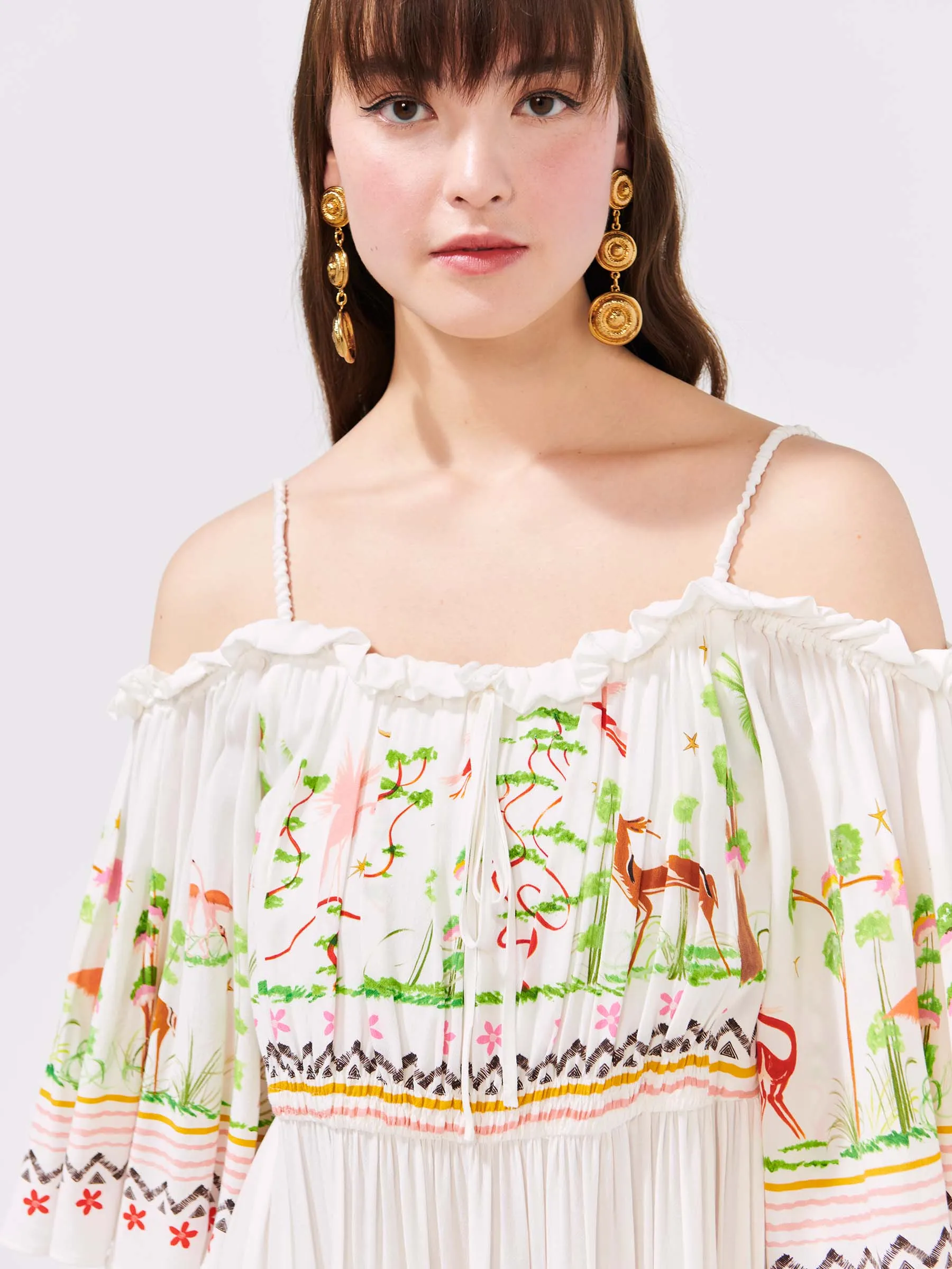 Hayley Menzies memories of utopia off shoulder midi dress