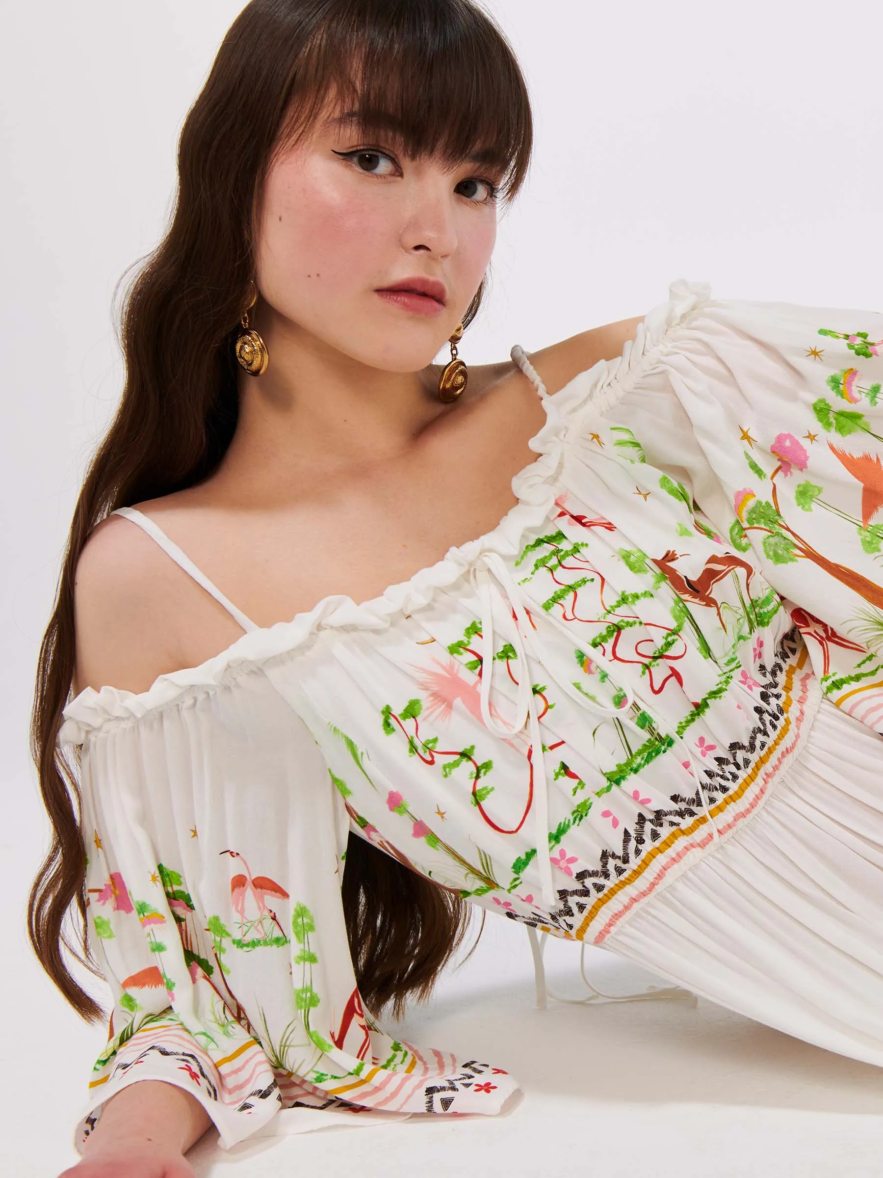 Hayley Menzies memories of utopia off shoulder midi dress