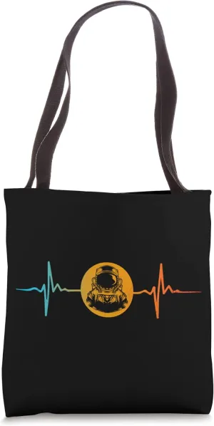 Heart Pulse Retro Astronaut Space Travel Tote Bag