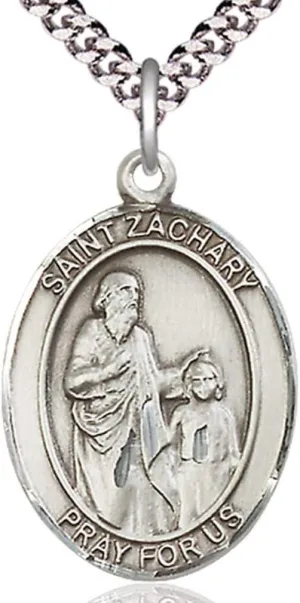 Heartland Store Men's Pewter Oval Saint Zachary Medal   USA Made   Chain Choice