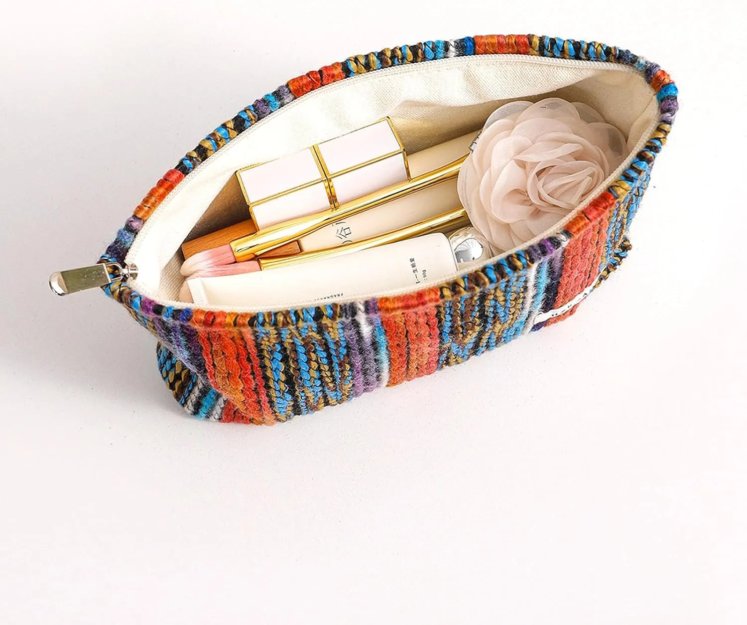 HEY M&Q Bohemian Vintage Kniting Cosmetic Bags for Women Large Capacity Zipper Canvas Pencil Pouch Travel Toiletry Makeup Bag