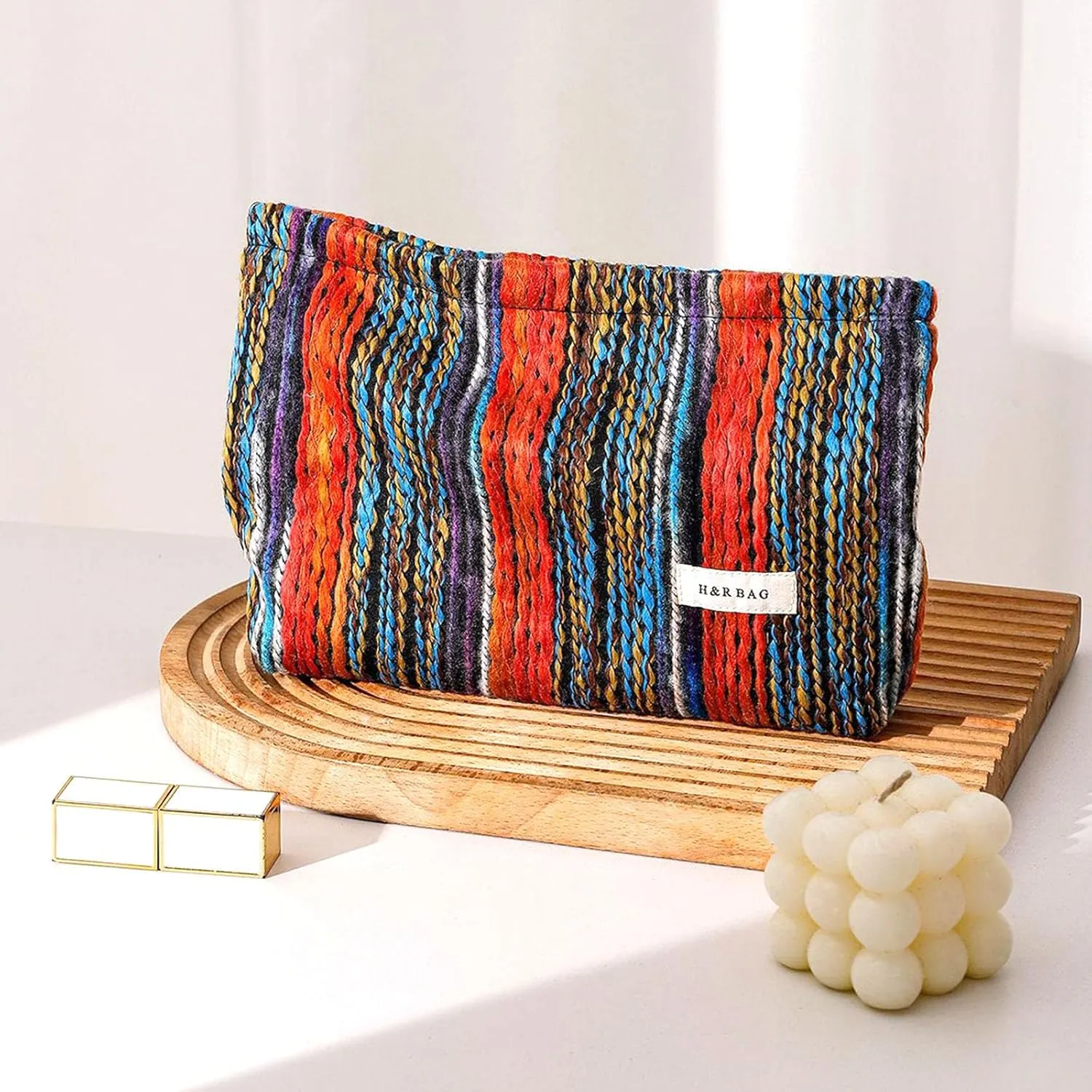 HEY M&Q Bohemian Vintage Kniting Cosmetic Bags for Women Large Capacity Zipper Canvas Pencil Pouch Travel Toiletry Makeup Bag