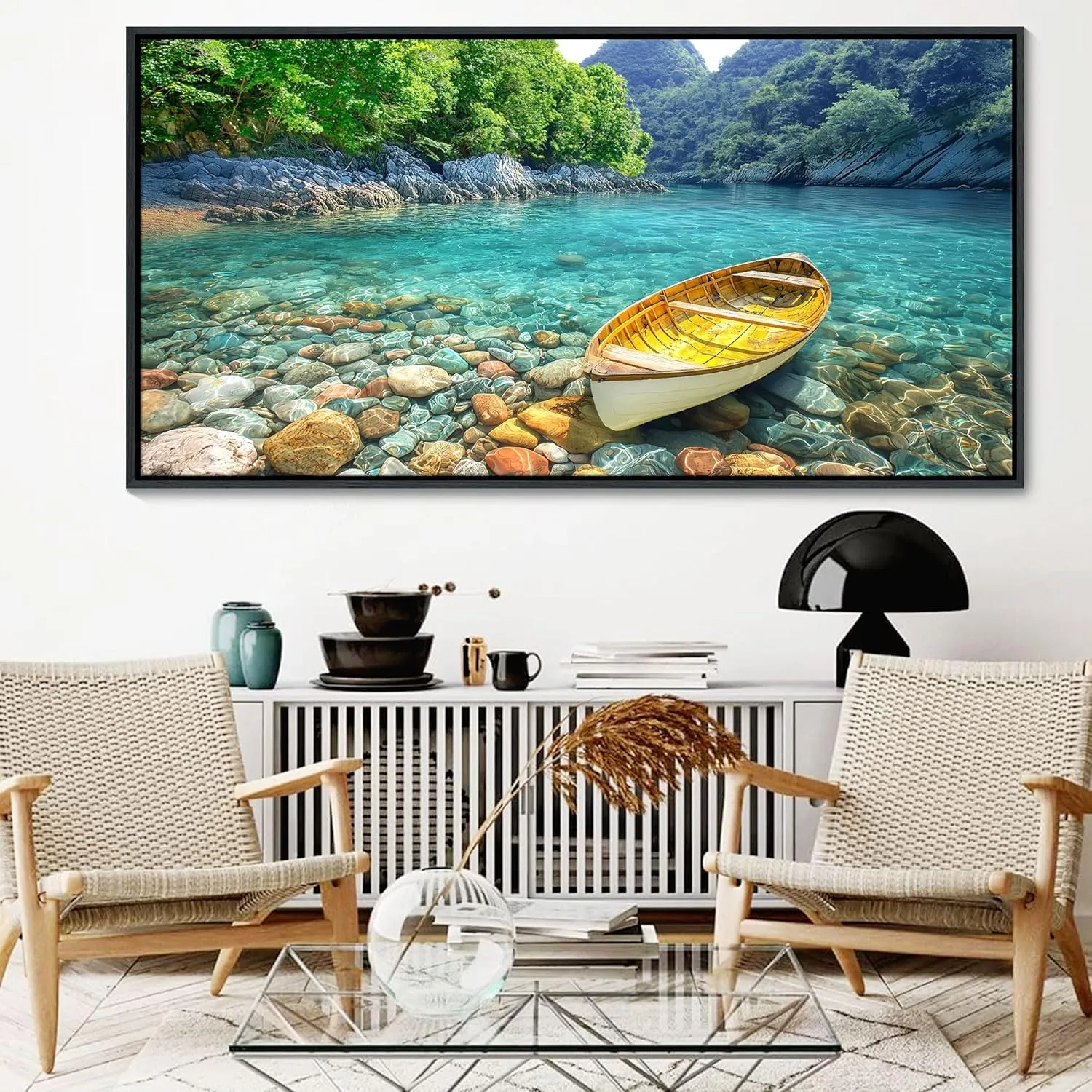 HGUAOA Lake Canvas Wall Art - Nature Landscape Mountain Wall Art for Living Room, Rustic Artwork for Walls, Pictures for Bedroom, Fine Home Decor, Scenic Wall Decor 29×58IN