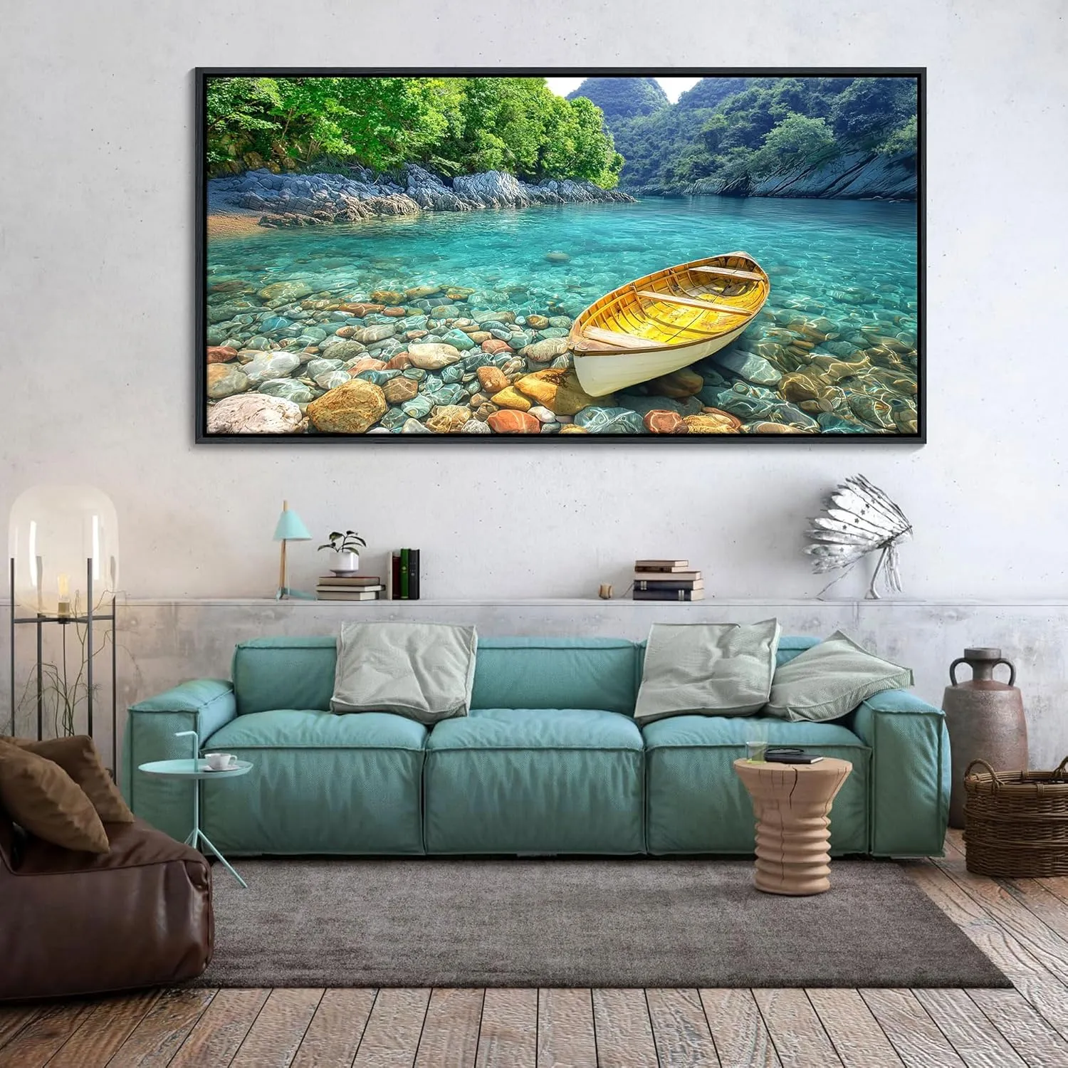 HGUAOA Lake Canvas Wall Art - Nature Landscape Mountain Wall Art for Living Room, Rustic Artwork for Walls, Pictures for Bedroom, Fine Home Decor, Scenic Wall Decor 29×58IN