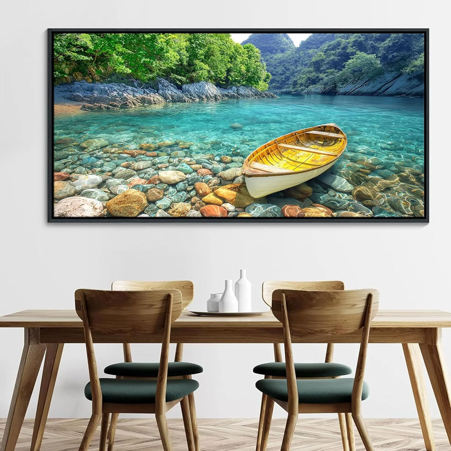 HGUAOA Lake Canvas Wall Art - Nature Landscape Mountain Wall Art for Living Room, Rustic Artwork for Walls, Pictures for Bedroom, Fine Home Decor, Scenic Wall Decor 29×58IN