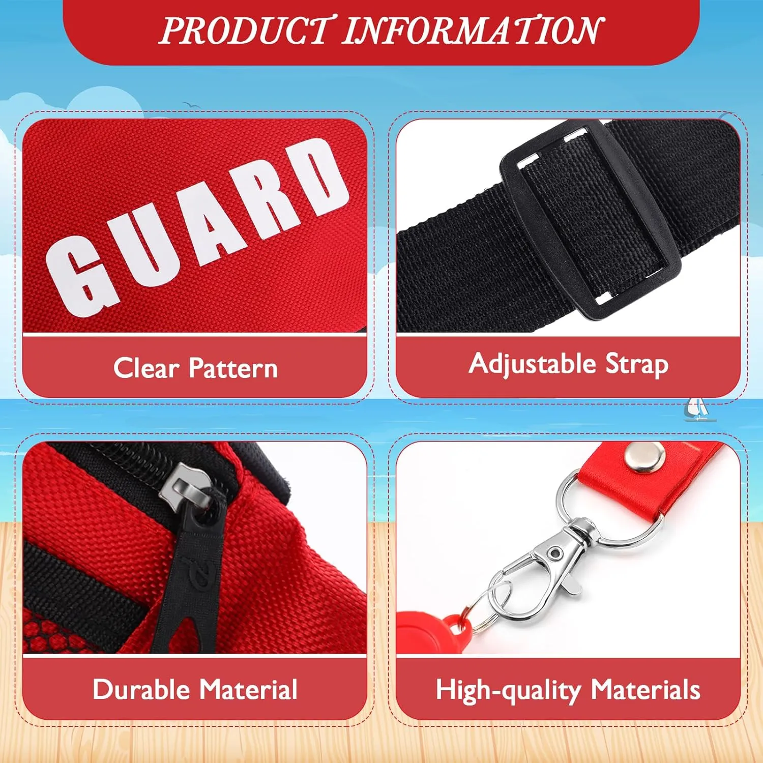 Hiboom Halloween Guard Costume Supplies Guard Fanny Pack with Whistle Lanyard First Aid Hip Pack Whistle with Lanyard Adjustable Strap Zipper Pouch Red Emergency Equipment Set