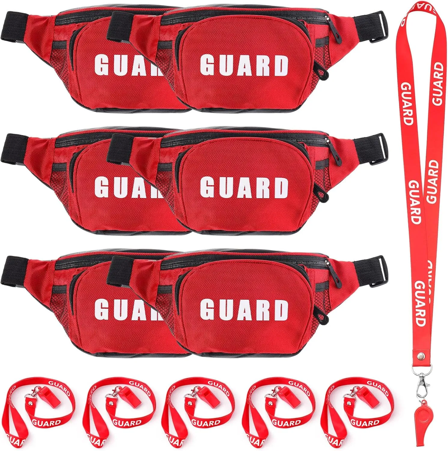 Hiboom Halloween Guard Costume Supplies Guard Fanny Pack with Whistle Lanyard First Aid Hip Pack Whistle with Lanyard Adjustable Strap Zipper Pouch Red Emergency Equipment Set