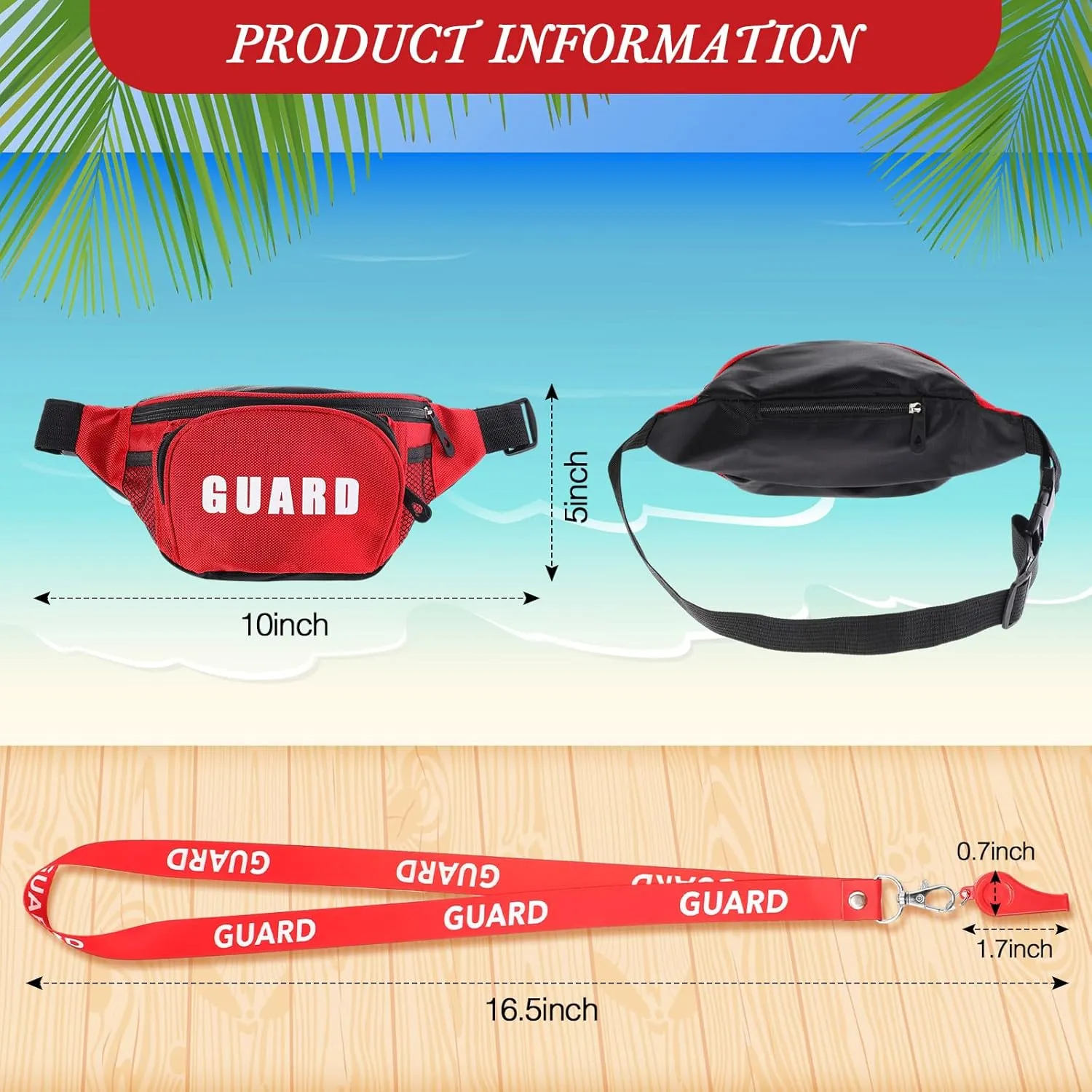Hiboom Halloween Guard Costume Supplies Guard Fanny Pack with Whistle Lanyard First Aid Hip Pack Whistle with Lanyard Adjustable Strap Zipper Pouch Red Emergency Equipment Set
