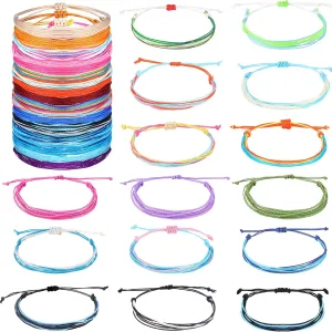 Hicarer 30 Pieces Adjustable Woven Anklets Bracelets Bohemian Braided Rope Bracelets Waterproof Wax Coated Anklets for Women