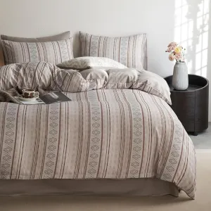 HighBuy Khaki Striped Duvet Cover Full Size Soft Muslin Cotton Gingham Comforter Cover Full Geometric Bohemian Bedding Set Hotel Quality for Men Boy,Full Size Duvet Cover with 2 Pillowcases
