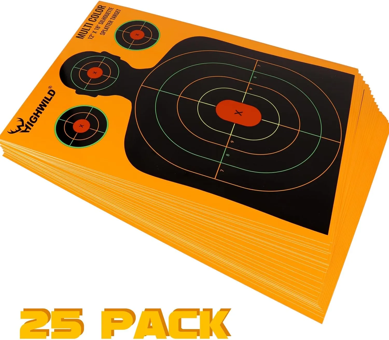 Highwild Silhouette Splatter Paper Targets - Splash Effect of Multiple Colors - 12 x18 Inch