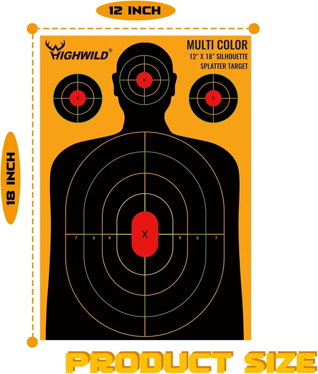 Highwild Silhouette Splatter Paper Targets - Splash Effect of Multiple Colors - 12 x18 Inch