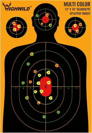 Highwild Silhouette Splatter Paper Targets - Splash Effect of Multiple Colors - 12 x18 Inch