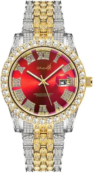 Hip Hop Watches for Men Iced-Out Bling Diamond Luxury Quartz Watches with Date