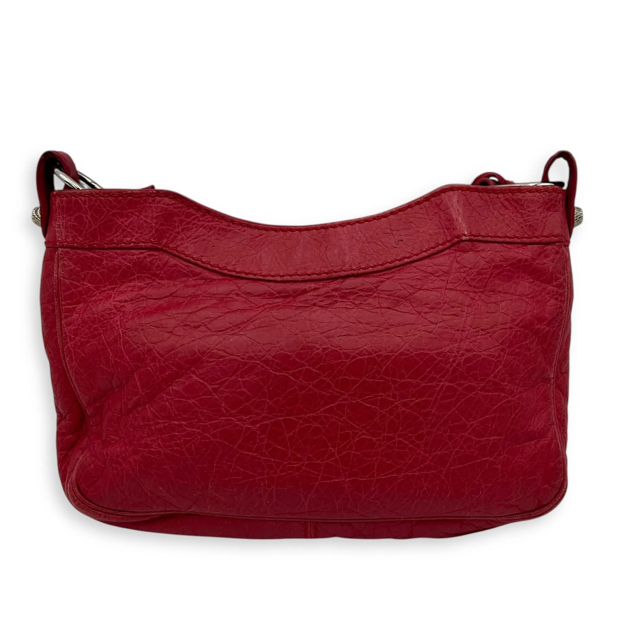 Hip Red Shoulder Bag in Distressed Leather, Silver hardware