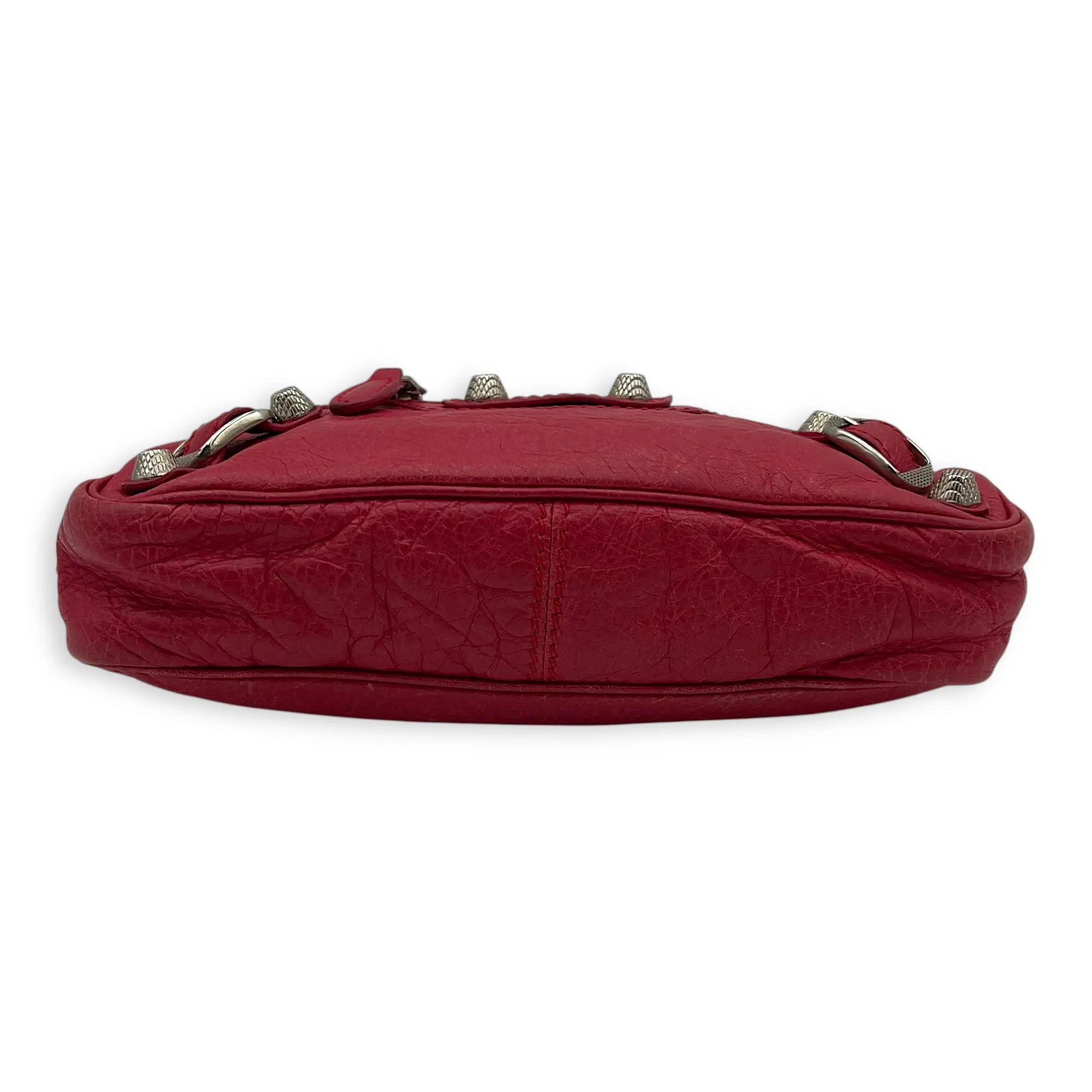 Hip Red Shoulder Bag in Distressed Leather, Silver hardware