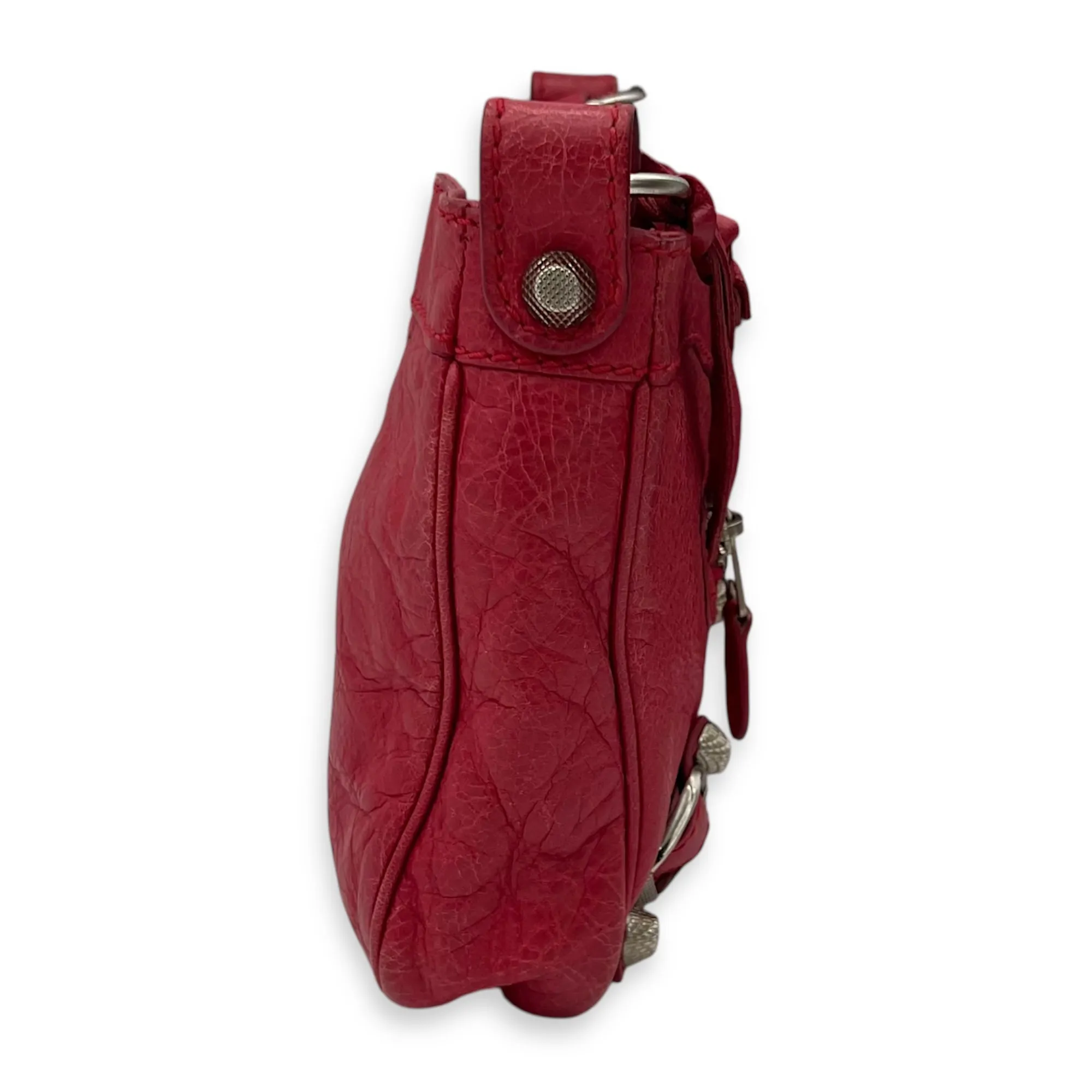 Hip Red Shoulder Bag in Distressed Leather, Silver hardware