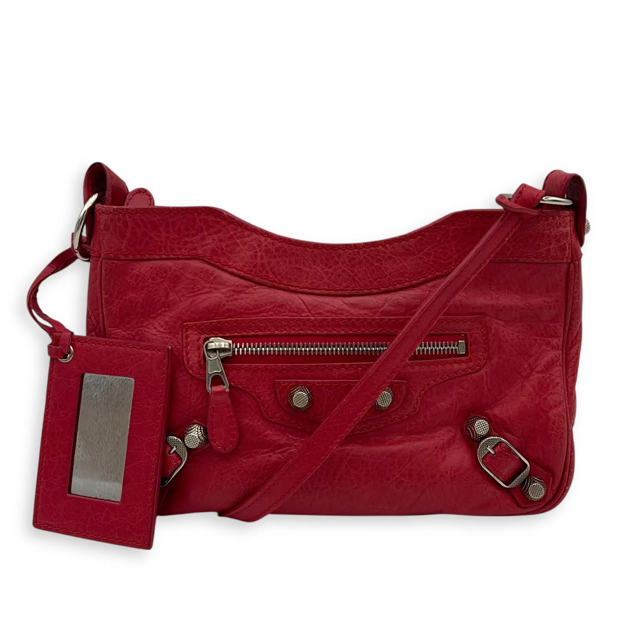 Hip Red Shoulder Bag in Distressed Leather, Silver hardware