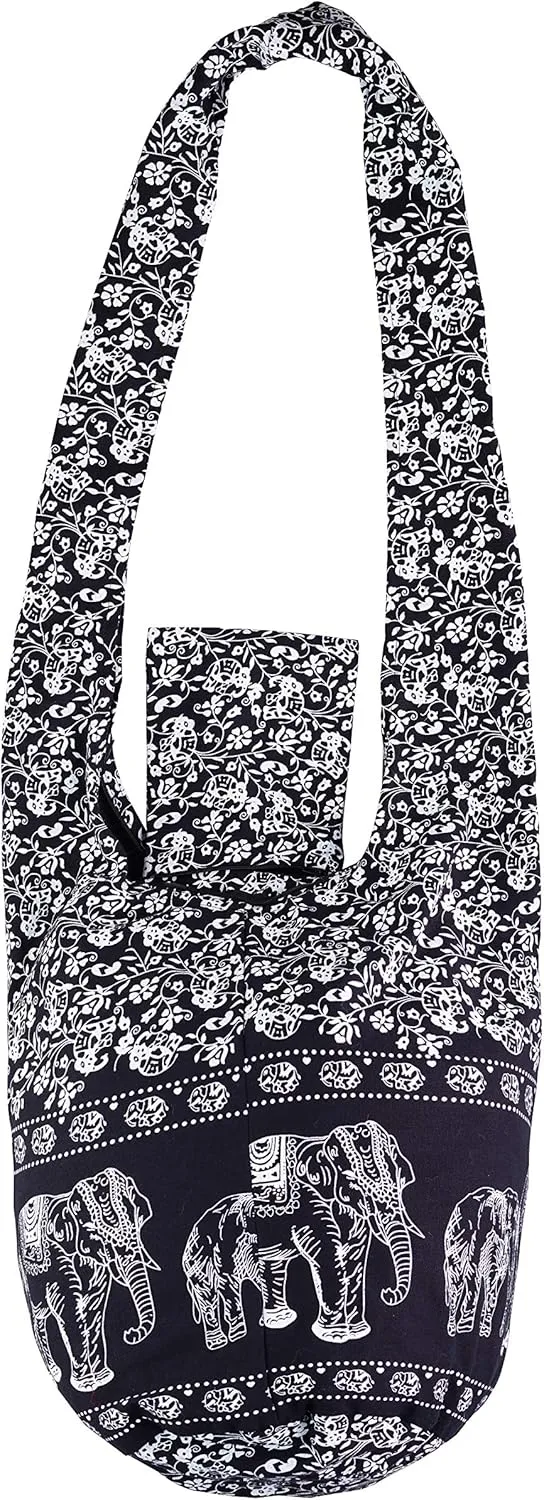 Hippie Elephant Crossbody Bag - Boho Cotton Shoulder Bag with Spacious Interior - Lightweight Bohemian Purse Adjustable