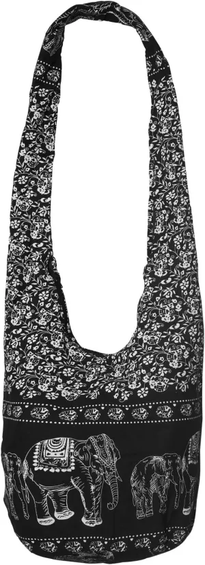 Hippie Elephant Crossbody Bag - Boho Cotton Shoulder Bag with Spacious Interior - Lightweight Bohemian Purse Adjustable