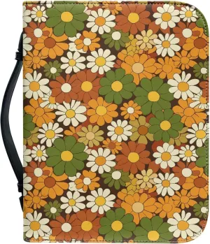 Hippie Floral PU Bible Cover Vintage Boho Leather Bible Case for Women, Church Bag for Scripture Study