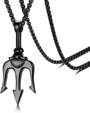 Hisatan Poseidon Trident Pendant Stainless Steel Ancient Greece Amulet Necklace for Men, Gift for Sailor