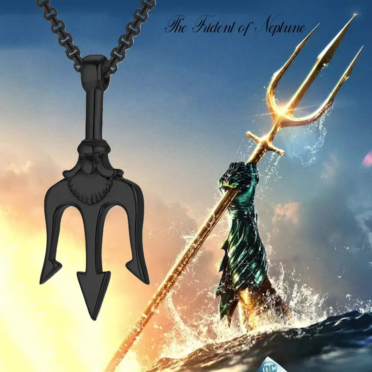 Hisatan Poseidon Trident Pendant Stainless Steel Ancient Greece Amulet Necklace for Men, Gift for Sailor