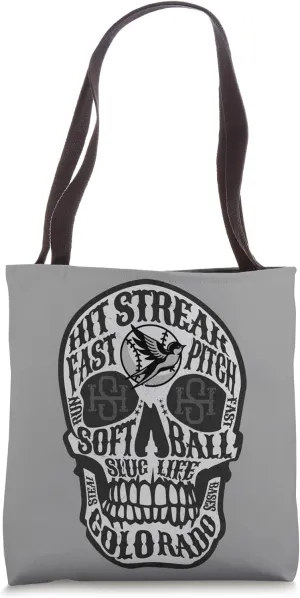 Hit Streak Softball Text Skull Tote Bag