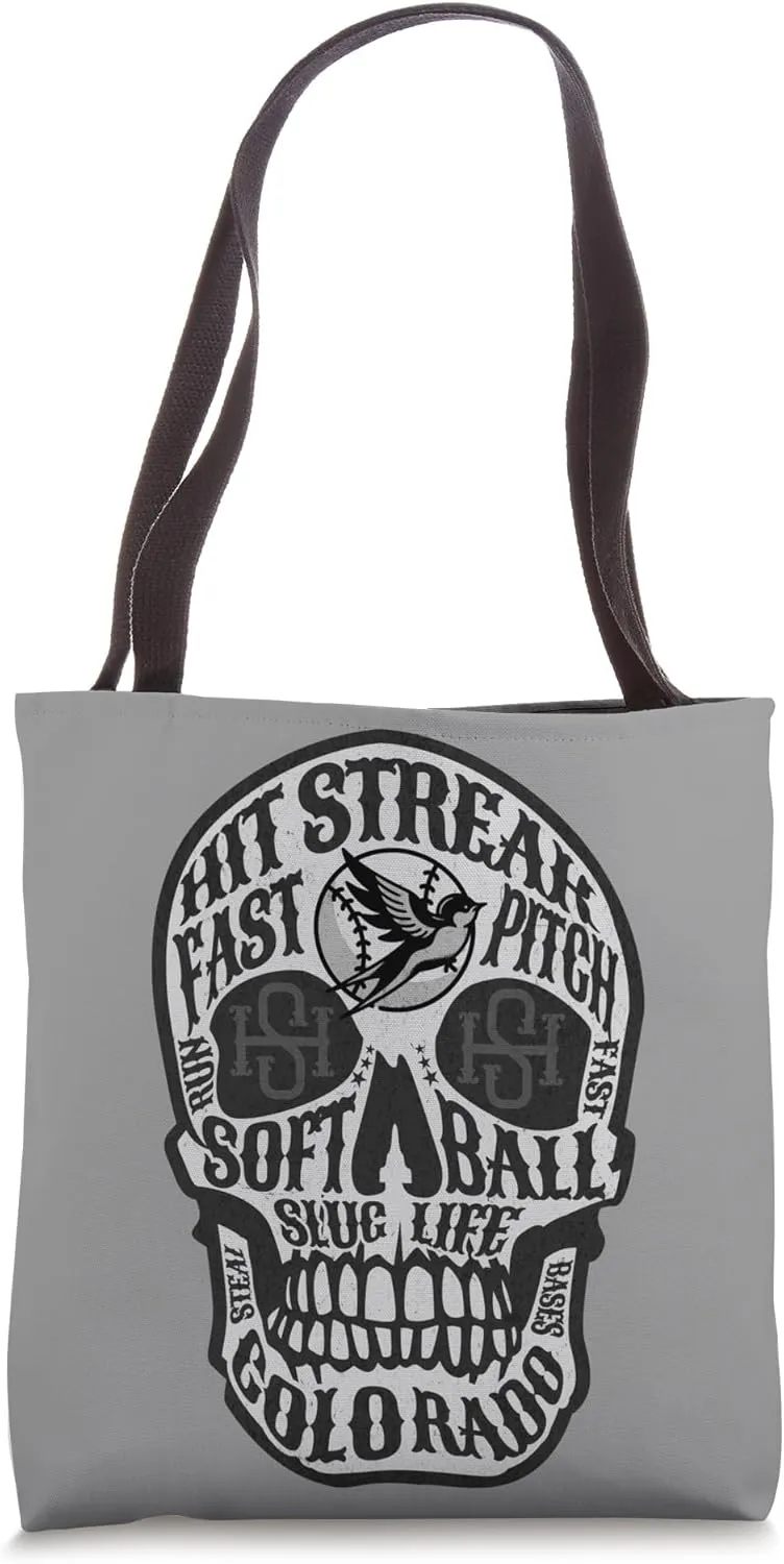 Hit Streak Softball Text Skull Tote Bag