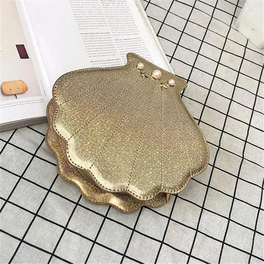 Hologram Laser Shell Shoulder Bags Pearl Cross-body Chain Purse Bags for Womens