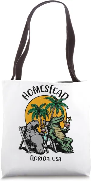Homestead Florida USA Funny Manatee Alligator Design Tote Bag