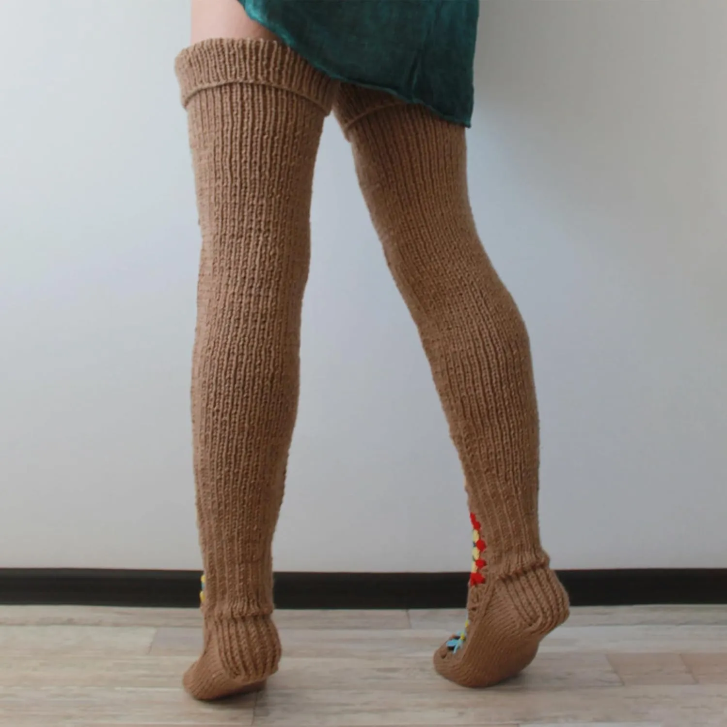 Honganda Women's Cable Knit Thigh Socks Ethnic Floral Crochet Knit Over Knee High Stockings Tube Leg Warmers Boot Socks