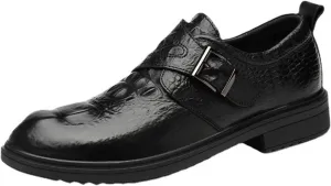 HOOENG Dress Shoes for Men Slip on Crocodile Embossed Monk Strap Vegan Leather Block Heel Low Top Rubber Sole Non Slip Resistant Working (Color : Black, Size : 11.5)