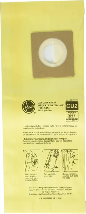 Hoover AH10243 Paper Bag, Allergen Filtration Hushtone 10 Pk, Yellow