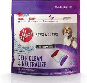 Hoover Paws & Claws Clean Packs, Sea Breeze Scent, Pre-Measured Concentrated Pack Solution, Tackles Tough Pet Messes & Stains, Pair Full Size Carpet Cleaning Machines