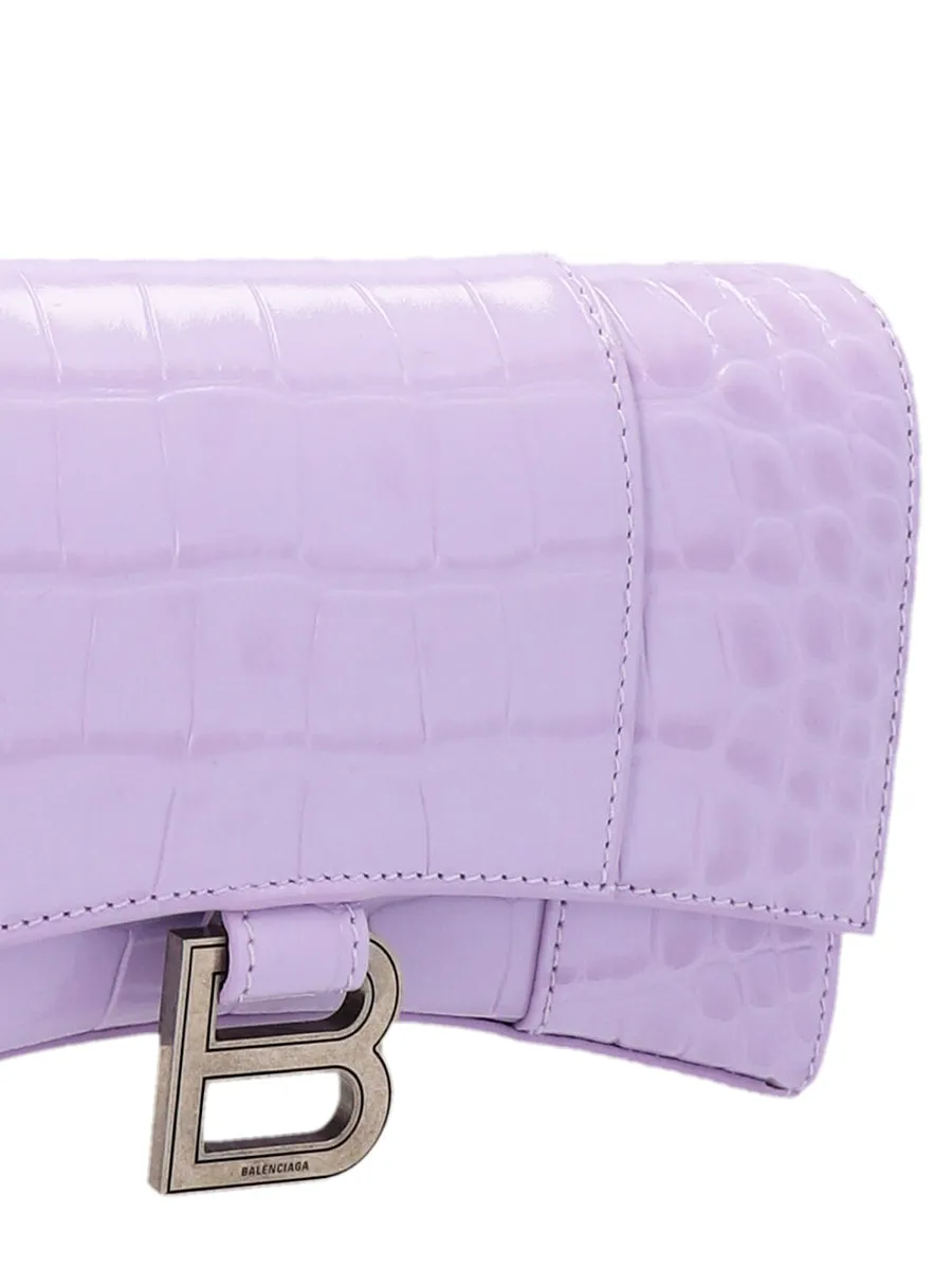 Hourglass Wallet with Chain Crocodile Embossed in Purple