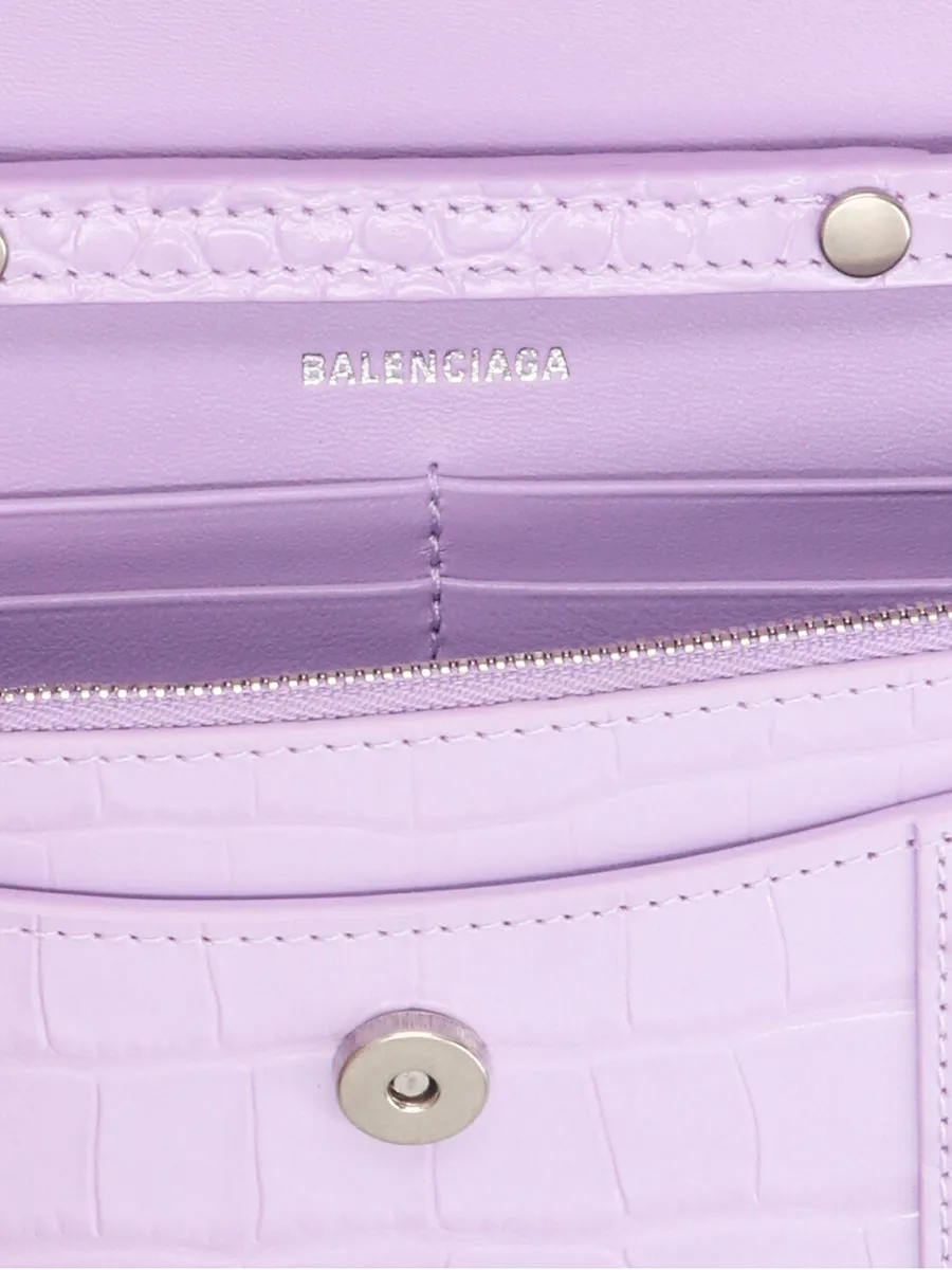 Hourglass Wallet with Chain Crocodile Embossed in Purple