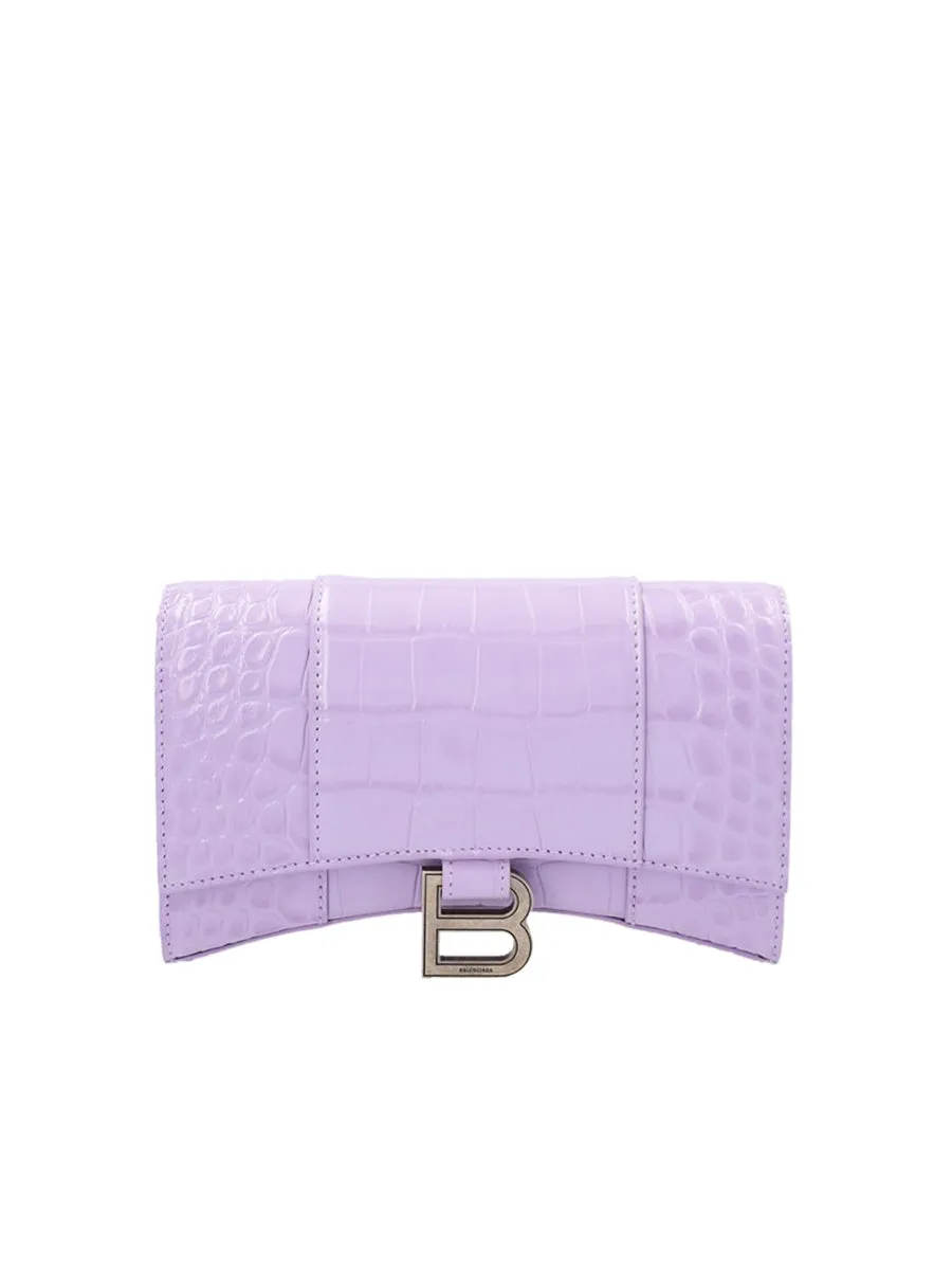Hourglass Wallet with Chain Crocodile Embossed in Purple