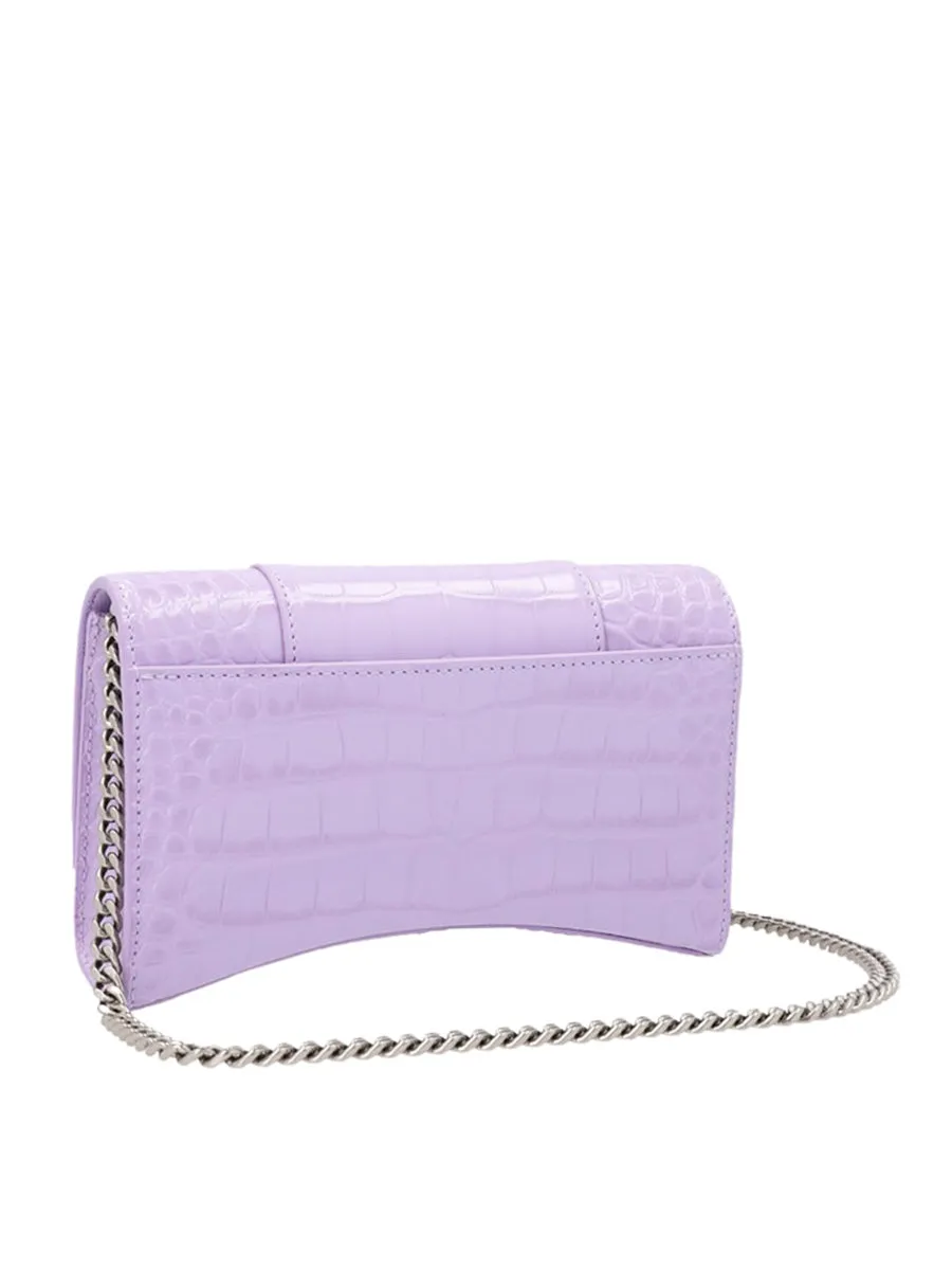 Hourglass Wallet with Chain Crocodile Embossed in Purple