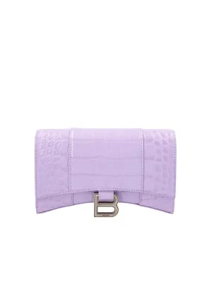 Hourglass Wallet with Chain Crocodile Embossed in Purple