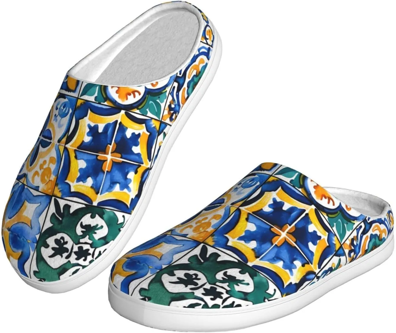 House Slippers for Woman Men Ethnic Mexican Tile Pattern Comfy Flannel Women's Slippers Non Slip Home Slippers Shoes
