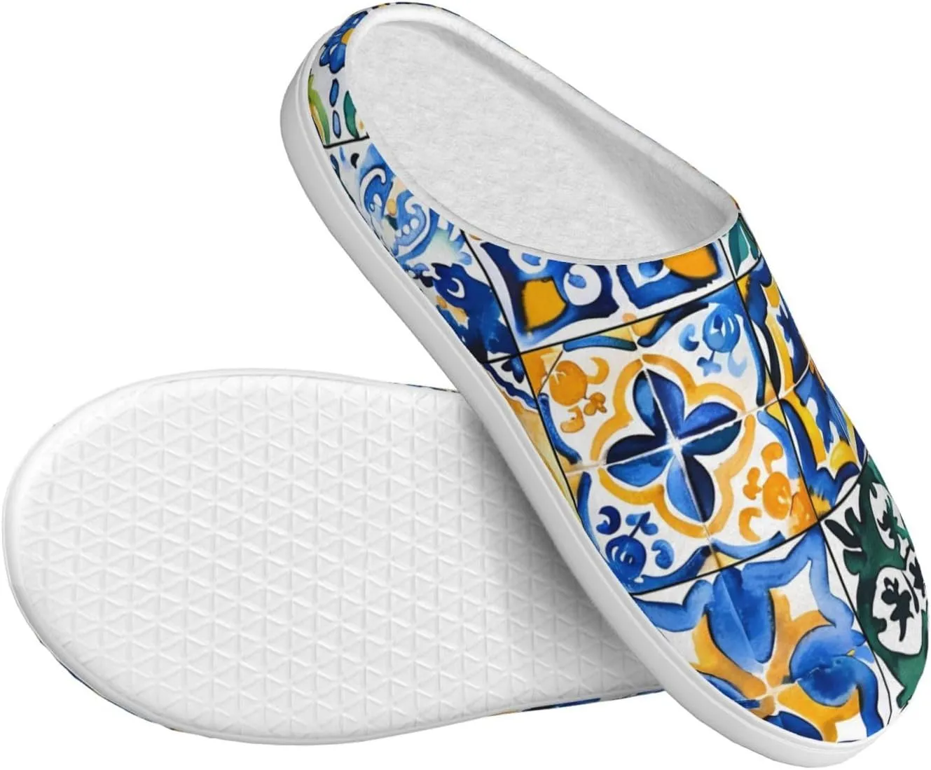 House Slippers for Woman Men Ethnic Mexican Tile Pattern Comfy Flannel Women's Slippers Non Slip Home Slippers Shoes