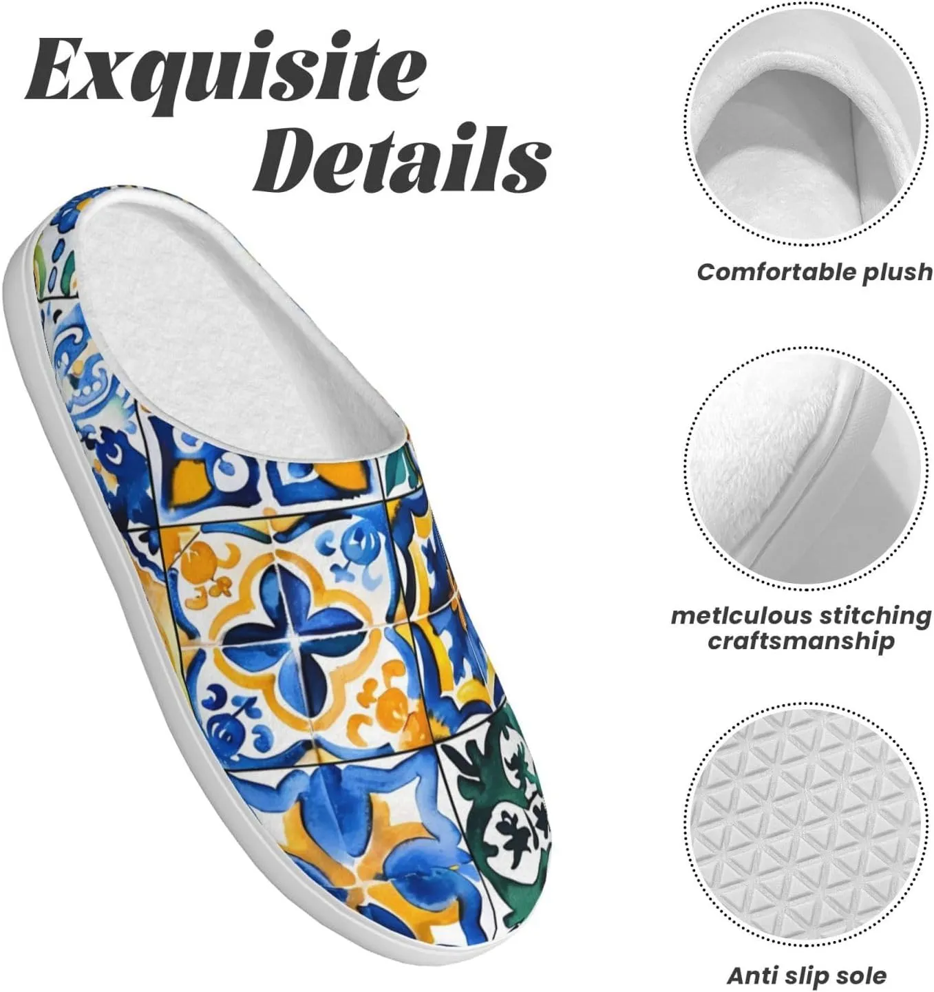 House Slippers for Woman Men Ethnic Mexican Tile Pattern Comfy Flannel Women's Slippers Non Slip Home Slippers Shoes