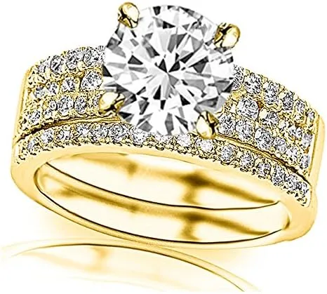 Houston Diamond District - 1.25 Carat LAB GROWN IGI CERTIFIED DIAMOND Three Row Prong And Middle Row Channel Set Round Diamonds Engagement Ring and Wedding Band Set