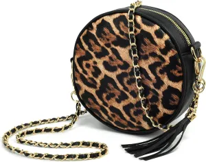 HOXIS Women Round Crossbody Bag Tassel Circle Purse Chain Shoulder Handbag Clutch Wristlet