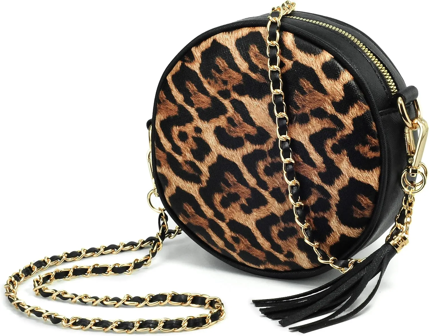 HOXIS Women Round Crossbody Bag Tassel Circle Purse Chain Shoulder Handbag Clutch Wristlet