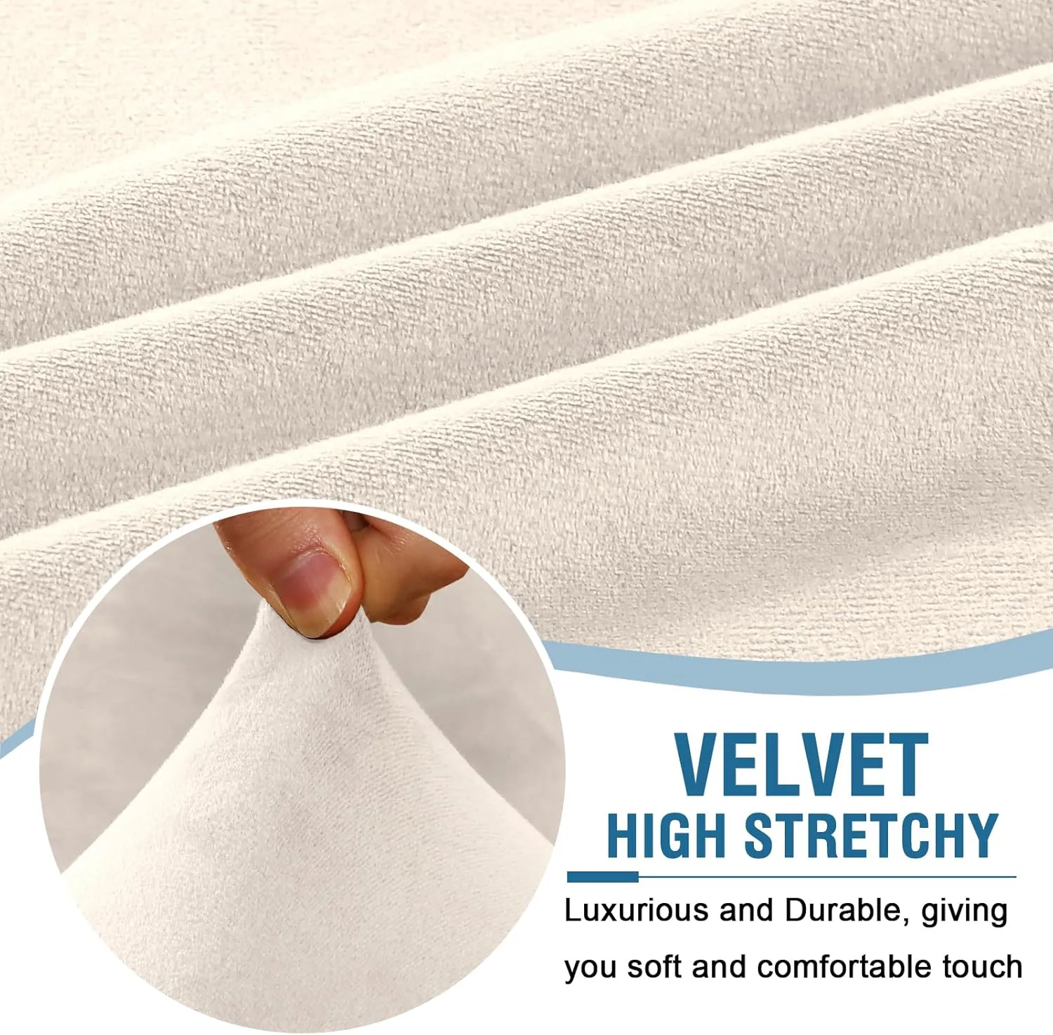 H.VERSAILTEX Stretch Velvet Couch Cover 2 Pieces Set Include 1 Piece Sofa Cover Couch Cover and 1 Piece Loveseat Cover Slipcover Crafted from Thick Comfy Rich Velour (Sofa   Loveseat,Ivory)